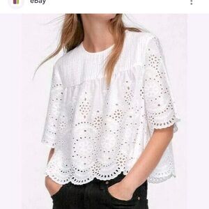 Zara Eyelet White Blouse